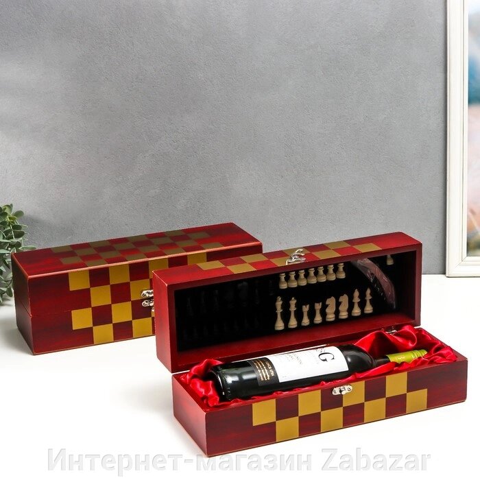 Шкатулка дерево под бутылку "С шахматами" открывашка 36х12х11,5 см от компании Интернет-магазин Zabazar - фото 1