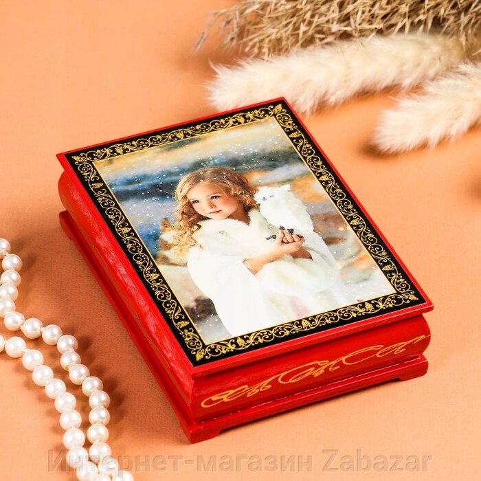 Шкатулка «Девочка с совой», красная, 1014 см, лаковая миниатюра от компании Интернет-магазин Zabazar - фото 1