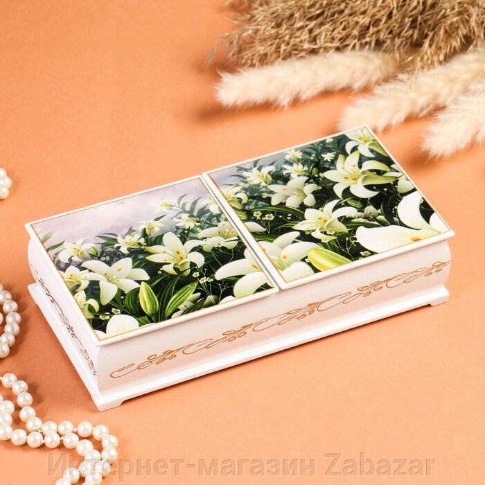 Шкатулка двойная, белая, лаковая миниатюра от компании Интернет-магазин Zabazar - фото 1