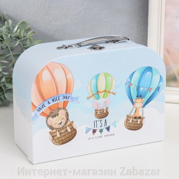 Шкатулка картон сундучок "Зверятна на воздушных шарах" 25х10х18,5 см от компании Интернет-магазин Zabazar - фото 1