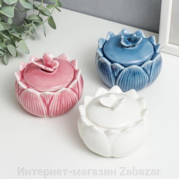 Шкатулка керамика "Бабочка на бутоне" МИКС 6,8х8,5х8,5 см от компании Интернет-магазин Zabazar - фото 1
