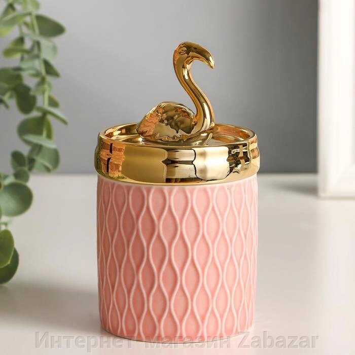 Шкатулка керамика "Золотой фламинго" 13,5х7,5х7,5 см от компании Интернет-магазин Zabazar - фото 1
