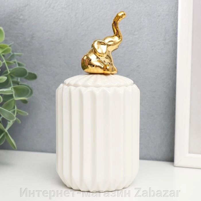Шкатулка керамика "Золотой слонёнок" белая, гофре 16х7х7 см от компании Интернет-магазин Zabazar - фото 1