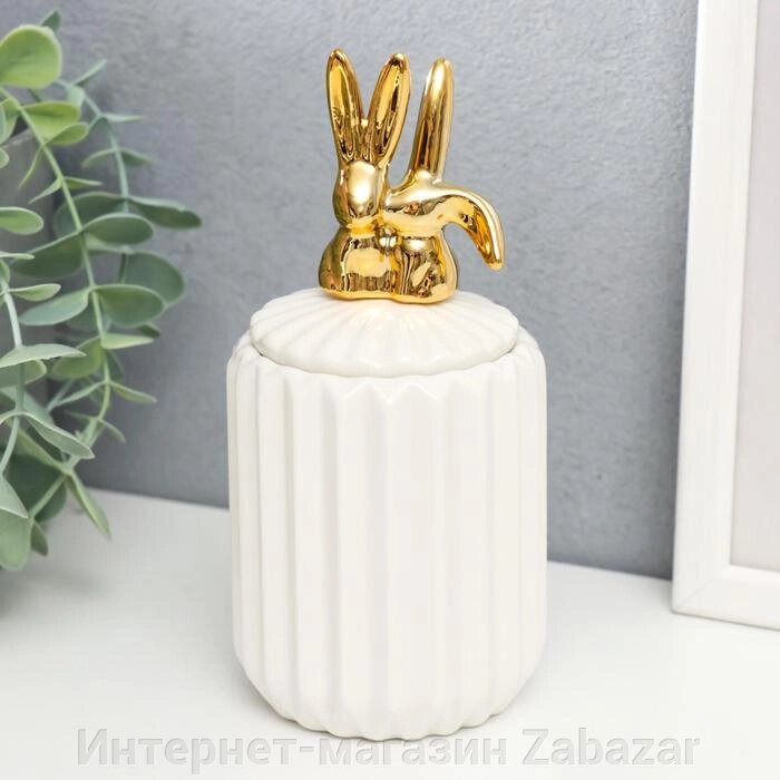 Шкатулка керамика "Золотые зайчики" белая, гофре 15,5х7х7 см от компании Интернет-магазин Zabazar - фото 1