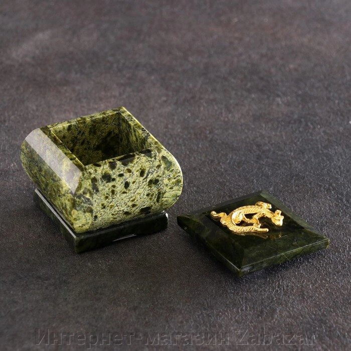 Шкатулка "Коронованная ящерица", 5х5х5 см, натуральный камень, змеевик от компании Интернет-магазин Zabazar - фото 1