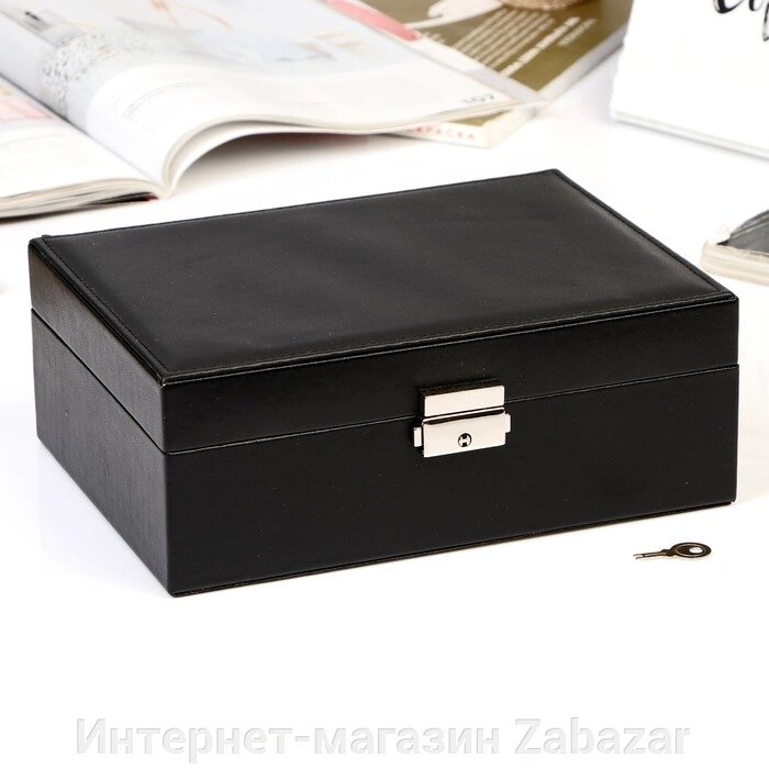 Шкатулка кожзам для украшений "Чёрная матовая" 8,7х23х17,5 см от компании Интернет-магазин Zabazar - фото 1
