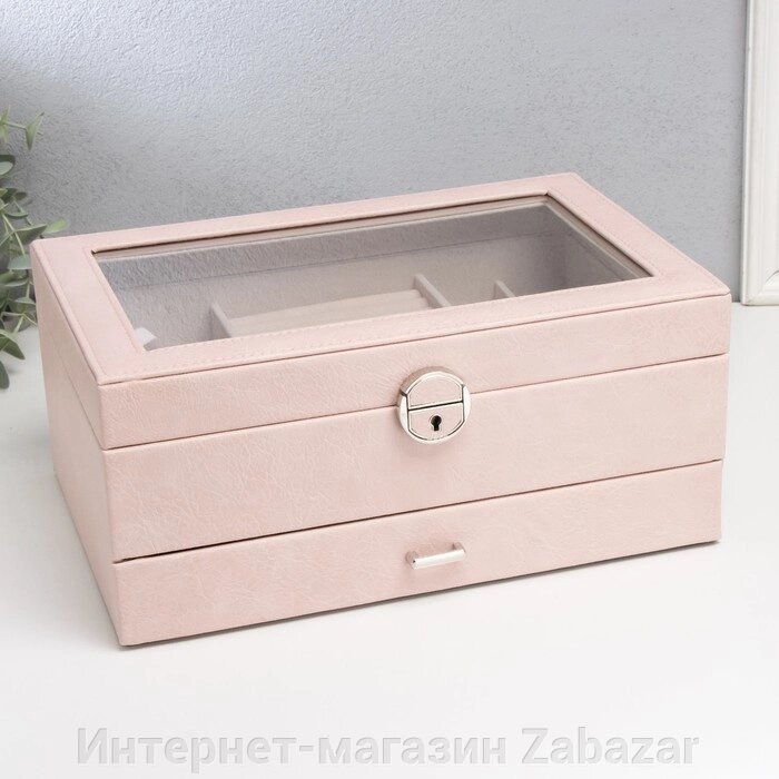 Шкатулка кожзам для украшений "Кабрина" розовая 30,5х20х13,5 см от компании Интернет-магазин Zabazar - фото 1
