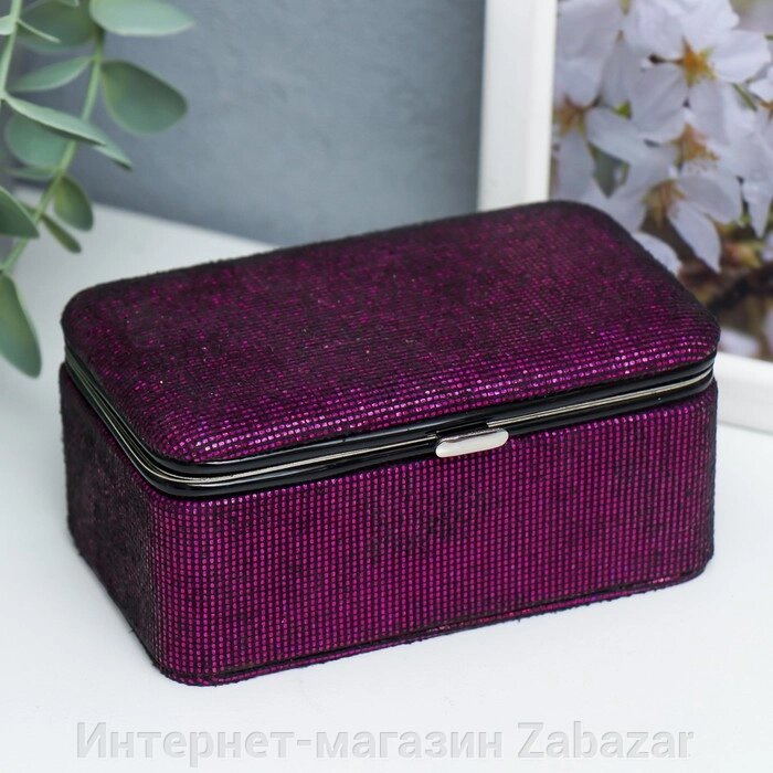 Шкатулка кожзам для украшений "Мелкие квадратики. Фиолет" 6х7х12 см от компании Интернет-магазин Zabazar - фото 1