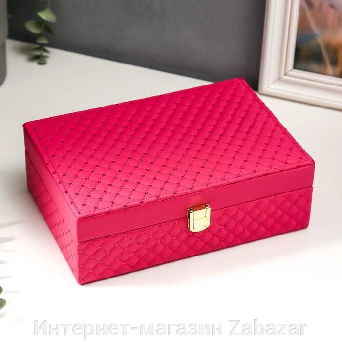 Шкатулка кожзам для украшений "С пайетками" ярко-розовая 7,5х22х15 см от компании Интернет-магазин Zabazar - фото 1
