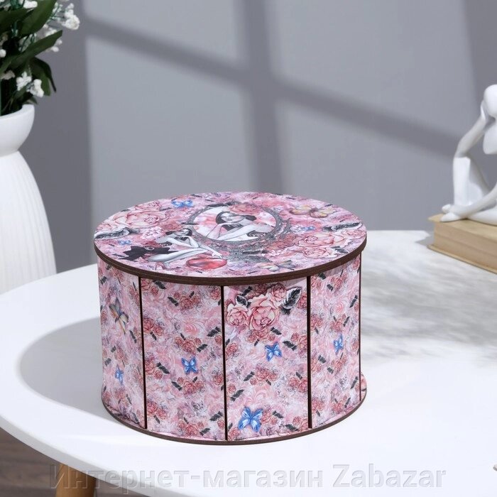 Шкатулка круглая "Розовая",d-20см, h-12,5см от компании Интернет-магазин Zabazar - фото 1
