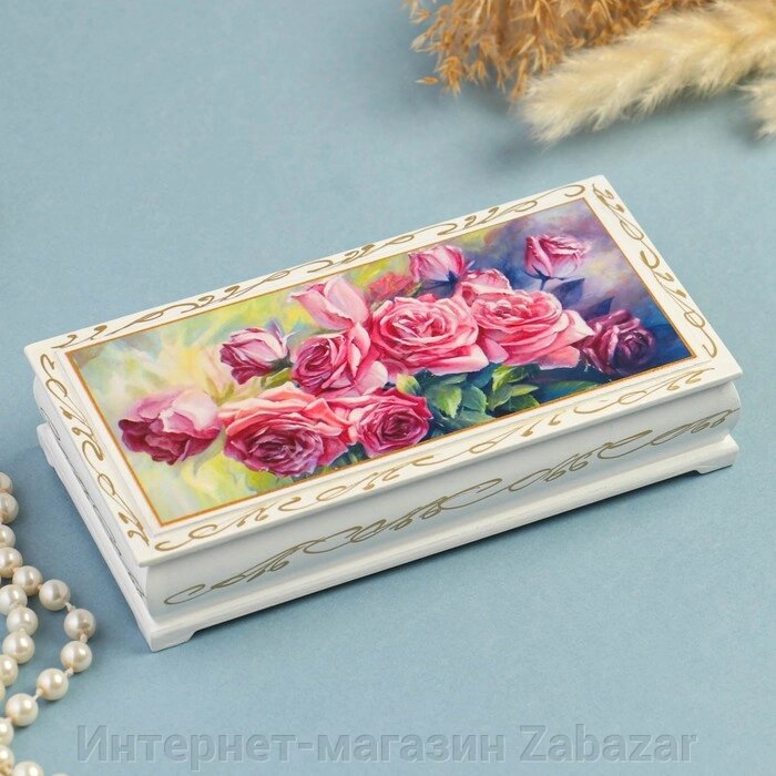 Шкатулка - купюрница «Розы», белая, 8,517 см, лаковая миниатюра от компании Интернет-магазин Zabazar - фото 1