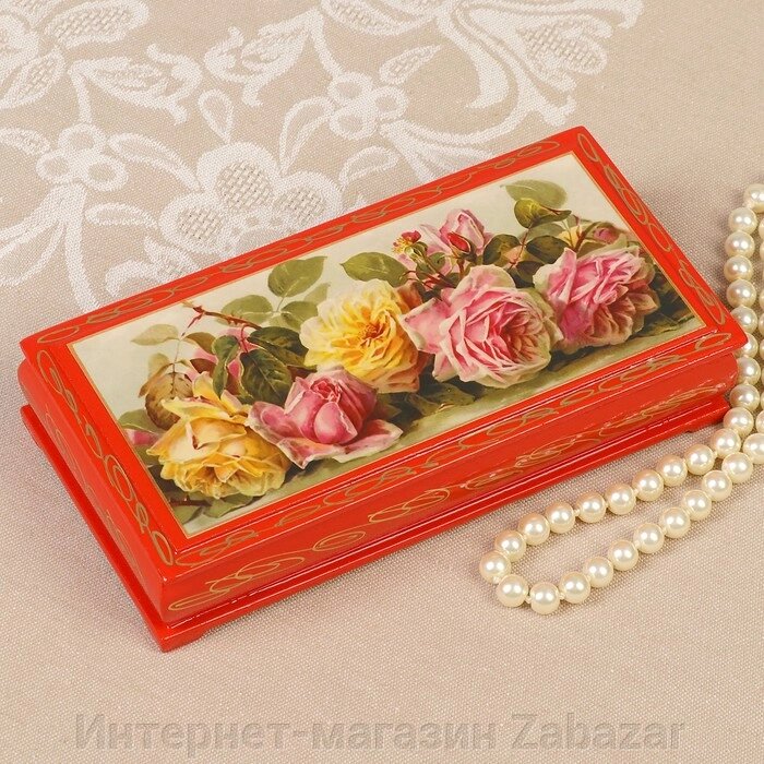 Шкатулка - купюрница «Розы», красная, 8,517 см, лаковая миниатюра от компании Интернет-магазин Zabazar - фото 1