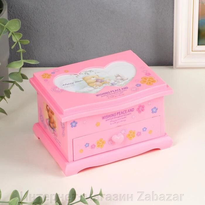 Шкатулка музыкальная "Тумбочка розовая мишки" 14,5х9х10,8 см от компании Интернет-магазин Zabazar - фото 1