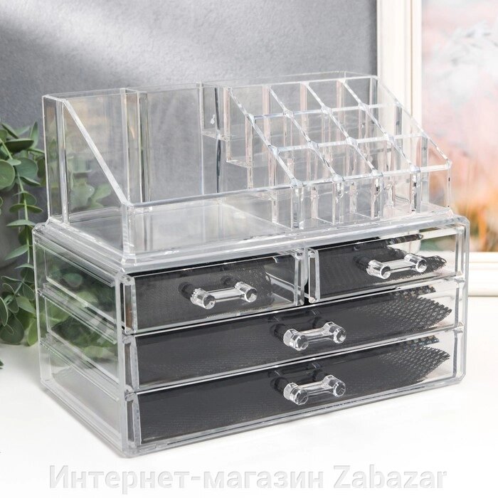 Шкатулка-органайзер пластик 4 ящика прозрачная 18,5х14,5х24 см от компании Интернет-магазин Zabazar - фото 1