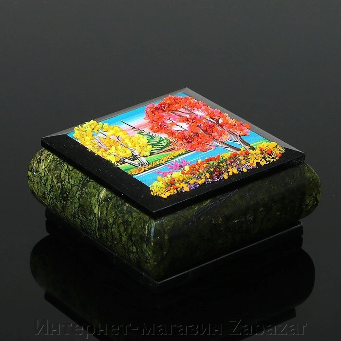 Шкатулка с пейзажем "Осень", каменная крошка, змеевик МИКС от компании Интернет-магазин Zabazar - фото 1