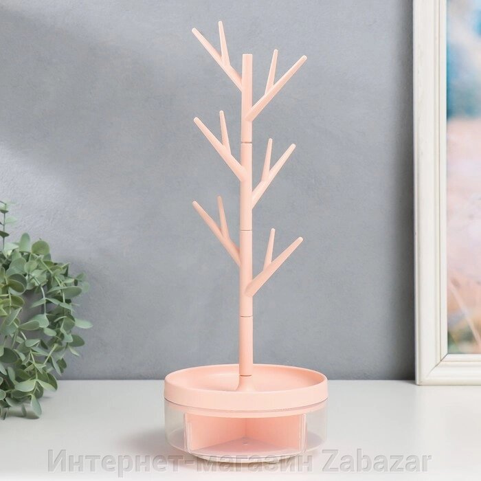Шкатулка с подставкой для украшений пластик "Деревце" розовая 14х36,5х14 см от компании Интернет-магазин Zabazar - фото 1