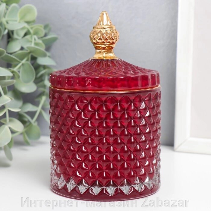 Шкатулка стекло "Ромбы и купол" красный с золотом 14х8,2х8,2 см от компании Интернет-магазин Zabazar - фото 1