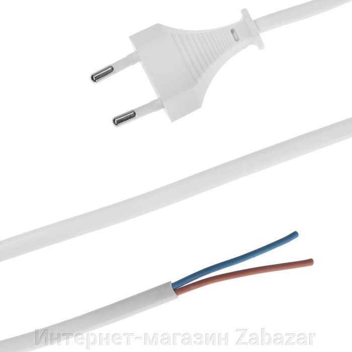 Шнур сетевой с вилкой, 2 м, ШВВП 2 х 0.5 мм2, белый от компании Интернет-магазин Zabazar - фото 1
