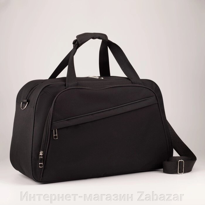 Сумка дорожная на молнии, 2 наружных кармана, держатель для чемодана, длинный ремень, цвет чёрный от компании Интернет-магазин Zabazar - фото 1