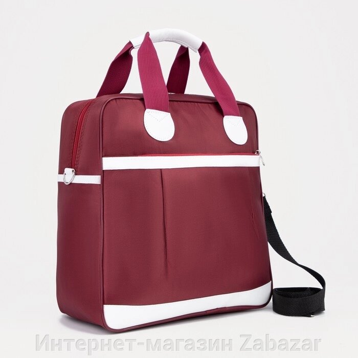 Сумка дорожная на молнии, наружный карман, держатель для чемодана, цвет бордовый/белый от компании Интернет-магазин Zabazar - фото 1
