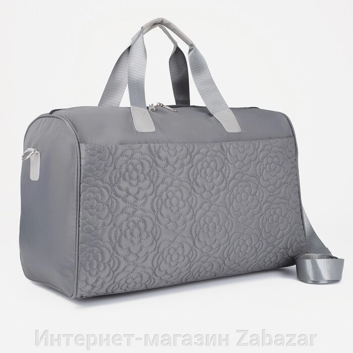 Сумка дорожная на молнии, наружный карман, длинный ремень, держатель для чемодана, цвет серый от компании Интернет-магазин Zabazar - фото 1