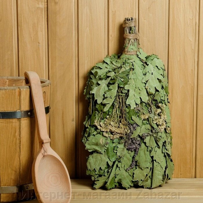 Веник для бани дубовый с букетом трав, в индивидуальной упаковке от компании Интернет-магазин Zabazar - фото 1