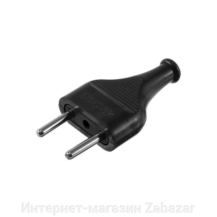 Вилка прямая, 10А, без з/к, 220 В, черная, розничная упаковка от компании Интернет-магазин Zabazar - фото 1