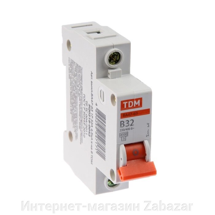 Выключатель автоматический TDM ВА47-63, 1п, 32 А, 4.5 кА, В, SQ0218-0042 от компании Интернет-магазин Zabazar - фото 1