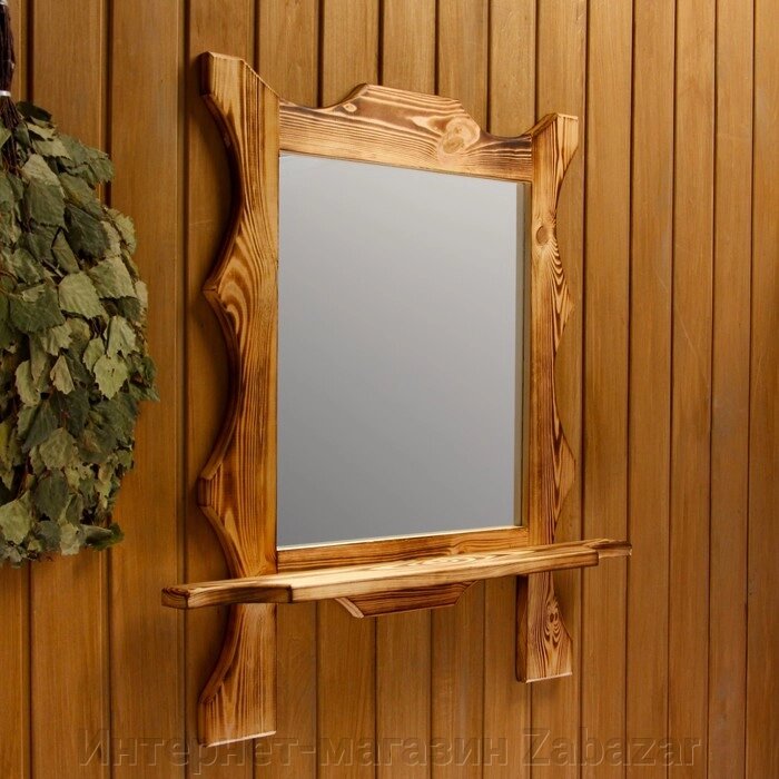 Зеркало резное "Квадрат" с полкой, обожжённое, 535315 см от компании Интернет-магазин Zabazar - фото 1