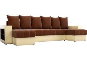 П-образный диван Дубай коричневая рогожка/бежевая экокожа