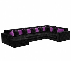 П-образный диван Мэдисон чёрный вельвет/фиолетовый вельвет