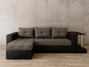 Угловой диван Константин со столом серая рогожка/чёрная экокожа