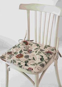 Льняная подушка на стул RUSDECOR с принтом " Цветы", с завязками 40х40, лен/полиэстер