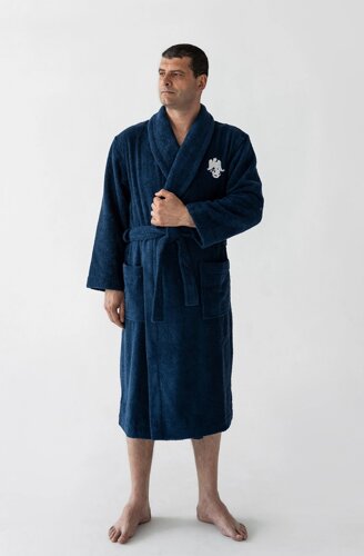 Мужской банный халат RUSDECOR, цвет синий, 100% хлопок 54
