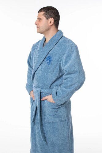Мужской махровый халат RUSDECOR, цвет темно-голубой, 100% хлопок
