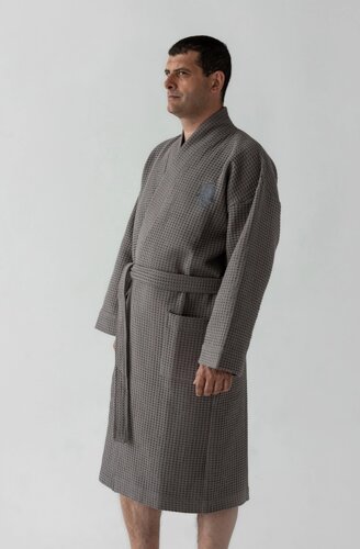 Мужской вафельный халат RUSDECOR, цвет серый, 100% хлопок 48, 50
