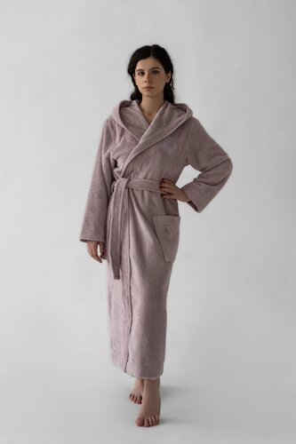 Женский банный халат с капюшоном RUSDECOR, цвет розовый, 100% хлопок, 46