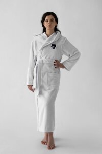 Женский банный халат с капюшоном RUSDECOR, цвет белый, 100% хлопок, р. 44