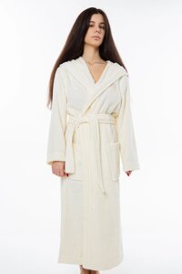 Женский банный халат с капюшоном RUSDECOR, цвет молочный, 100% хлопок, 46