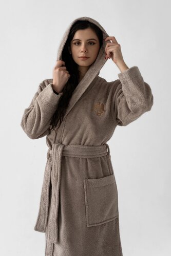 Женский банный халат с капюшоном RUSDECOR, цвет бронзовый, 100% хлопок, 48