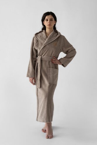 Женский банный халат с капюшоном RUSDECOR, цвет бронзовый, 100% хлопок, р. 48
