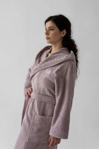 Женский банный халат с капюшоном RUSDECOR, цвет розовый, 100% хлопок, р. 44